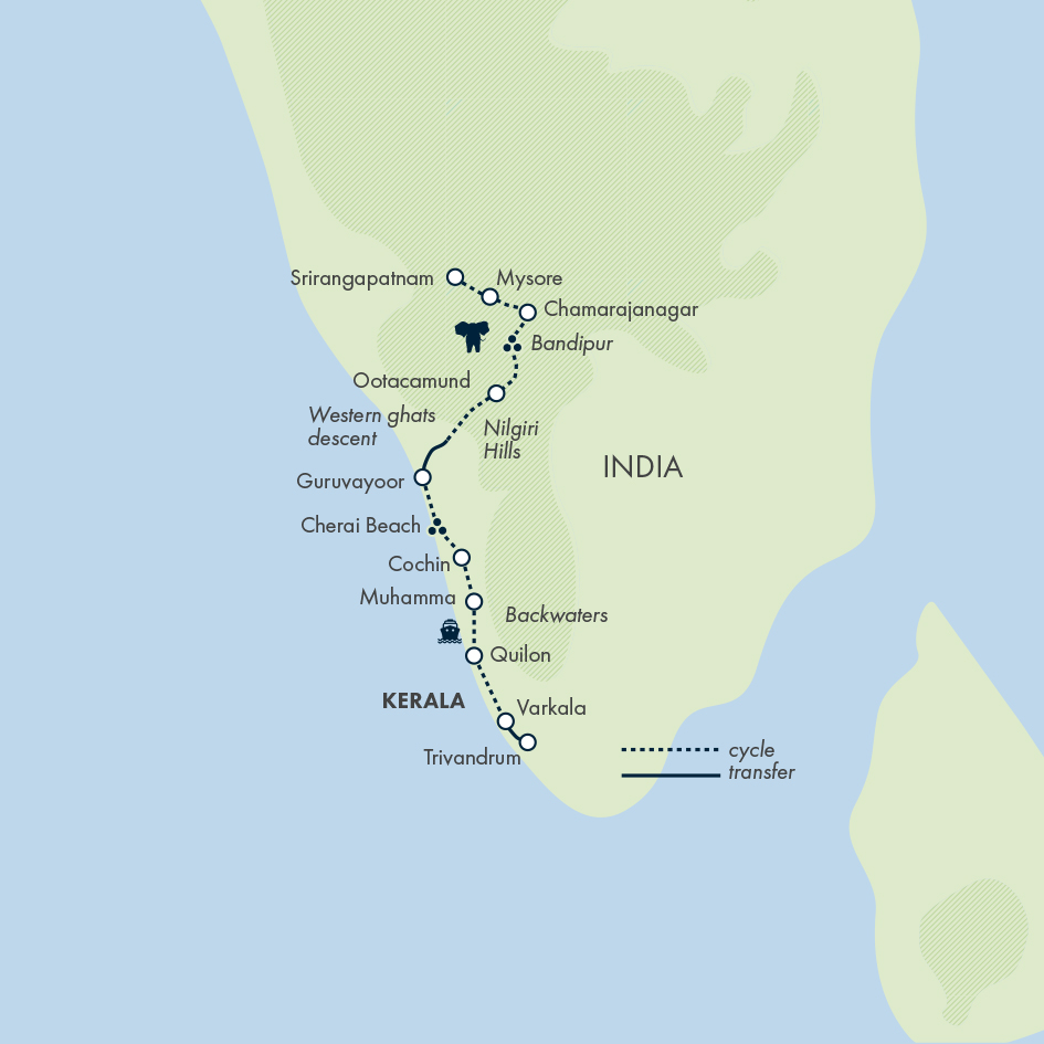tourhub | Exodus | Cycle Kerala & Tropical India | MIK | Route Map