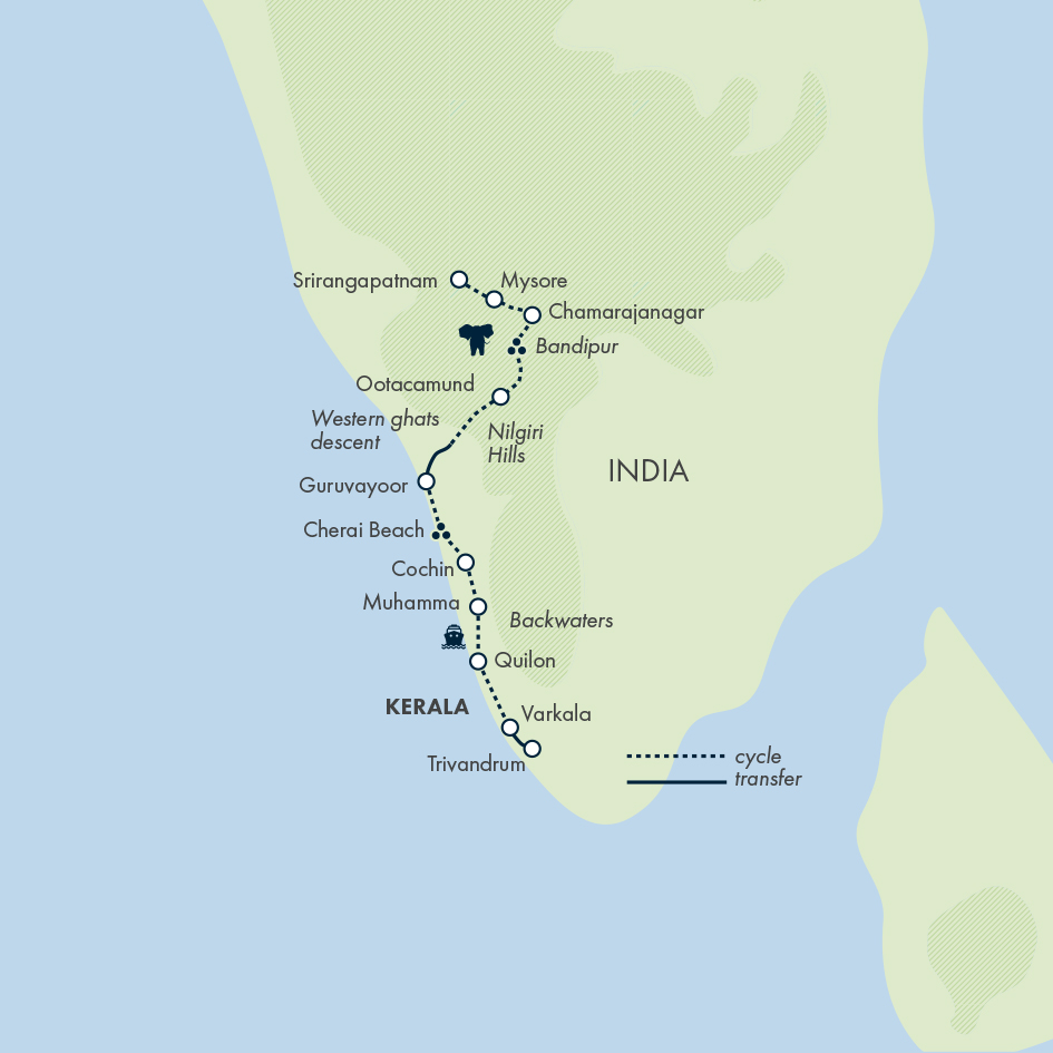 tourhub | Exodus Adventure Travels | Cycle Kerala & Tropical India | Tour Map