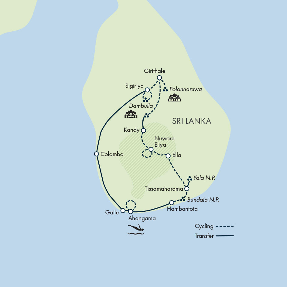 tourhub | Exodus | Cycle the Back Roads of Sri Lanka | Tour Map