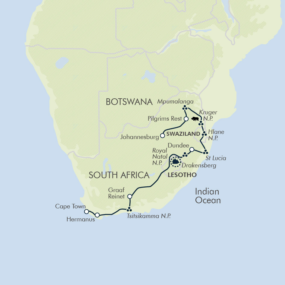 tourhub | Exodus Adventure Travels | Johannesburg to Cape Town | Tour Map