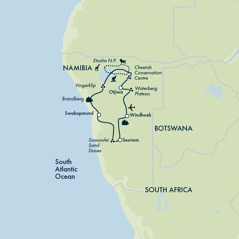 tourhub | Exodus Adventure Travels | Namibian Family Adventurer | Tour Map