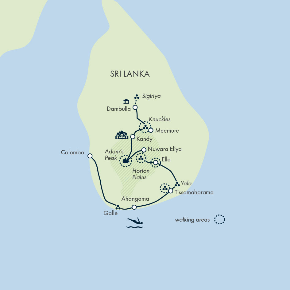 tourhub | Exodus Adventure Travels | Walking Trails of Sri Lanka | Tour Map