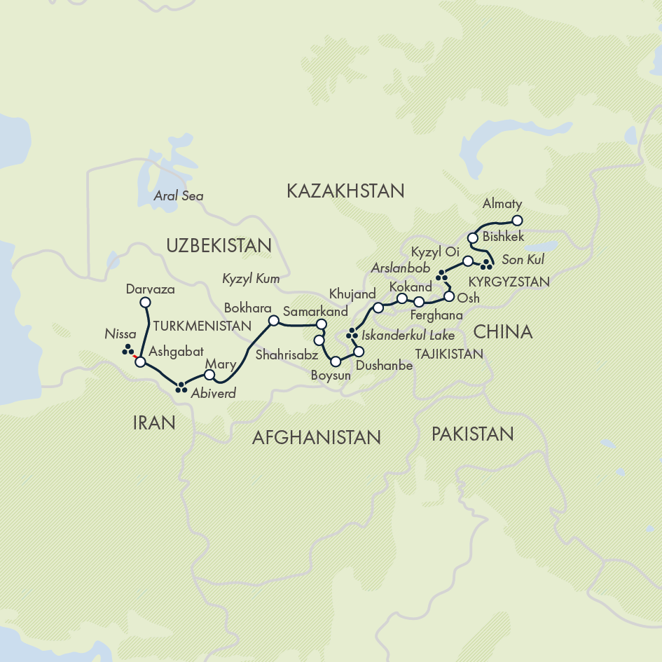 tourhub | Exodus | The Five Stans of the Silk Road | Tour Map