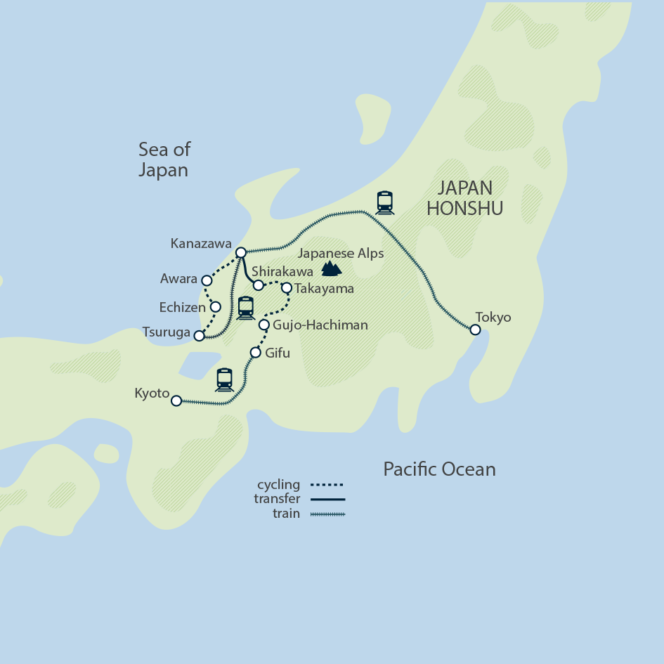 tourhub | Exodus Adventure Travels | Cycling in Japan | Tour Map