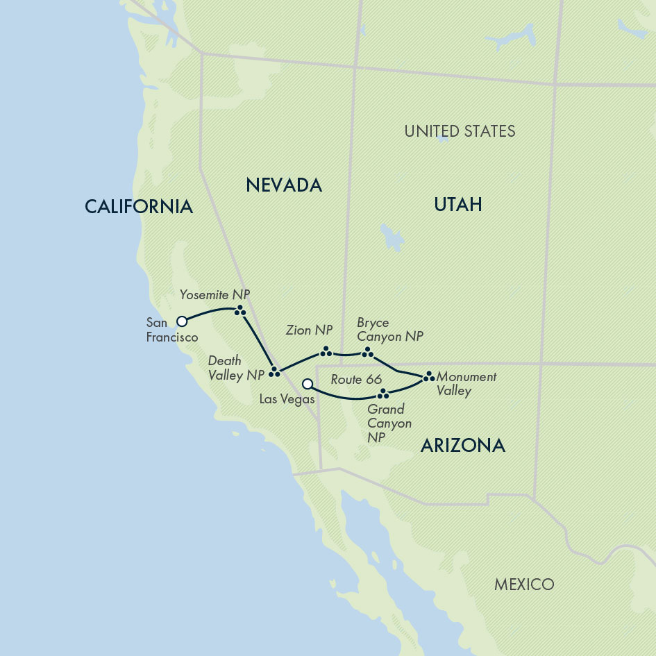 tourhub | Exodus | Trek America: Canyons & National Parks | Tour Map