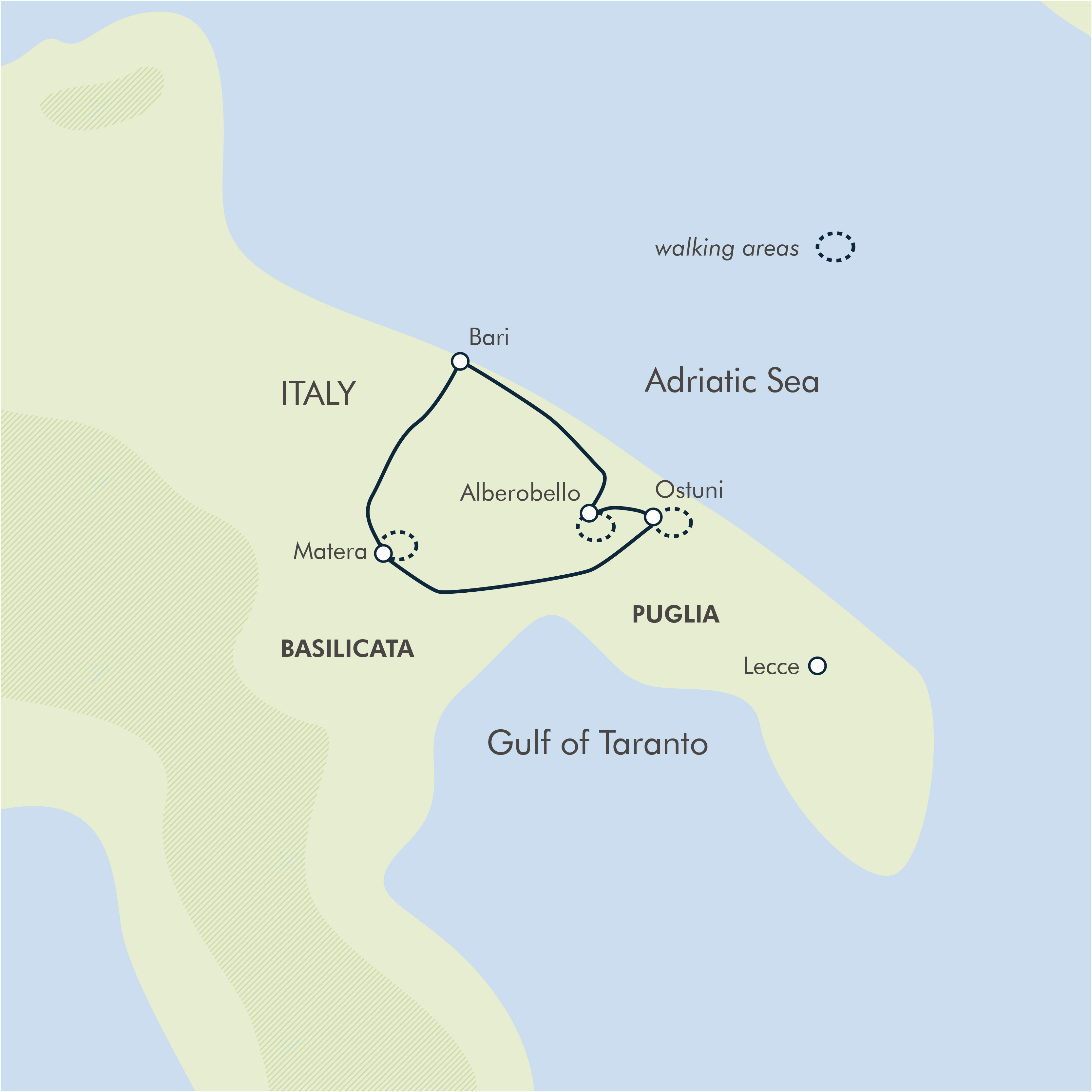 tourhub | Exodus Adventure Travels | Walking in Puglia & Matera Reverse | Tour Map