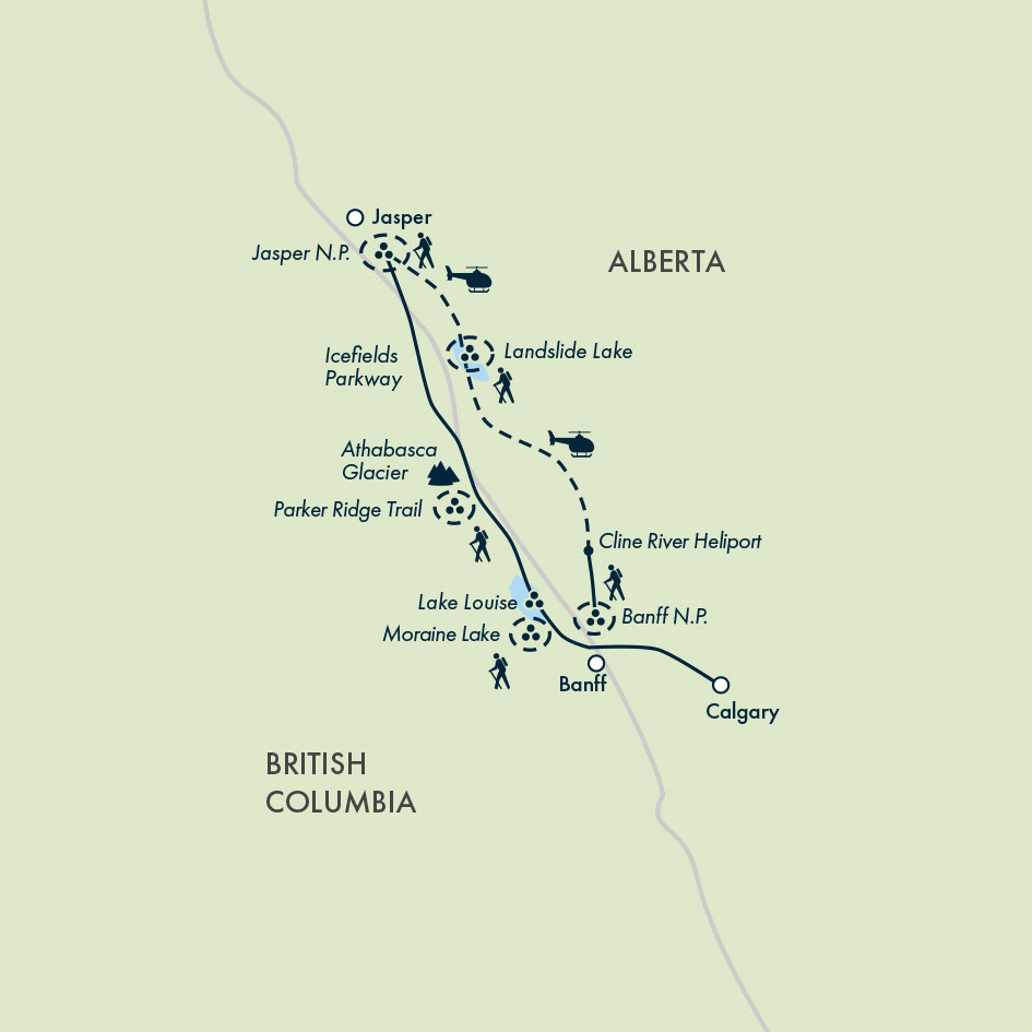 tourhub | Exodus | Canadian Rockies: Heli-Hike & Wilderness | Tour Map