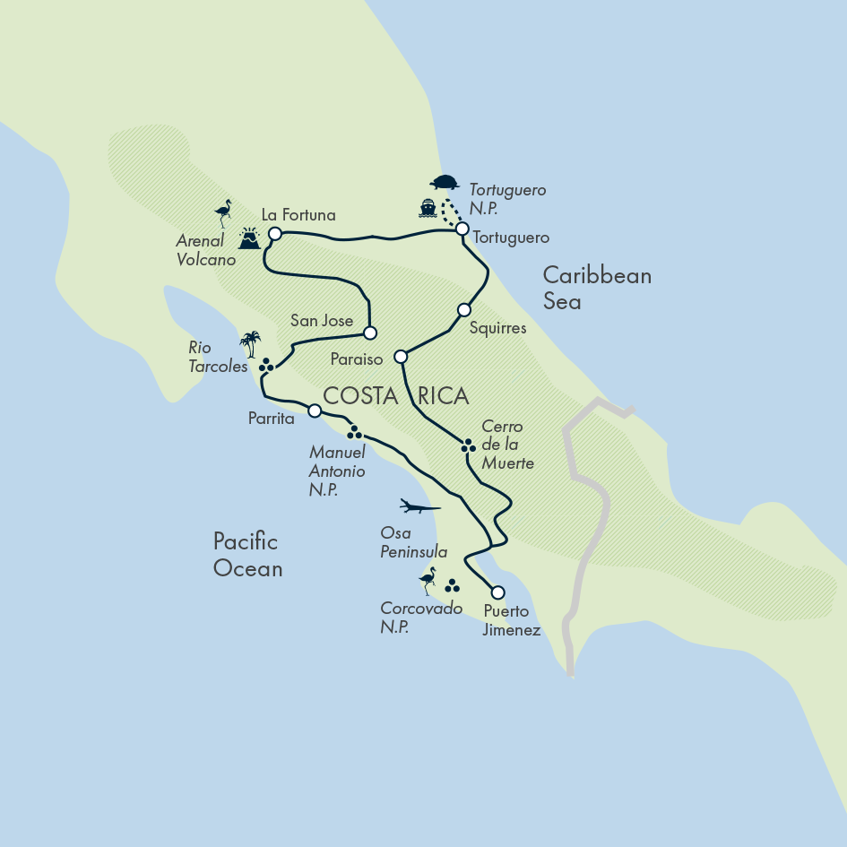 tourhub | Exodus Adventure Travels | Costa Rica Coast to Coast Ride | Tour Map