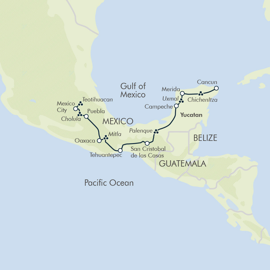 tourhub | Exodus | Mexico: Maya, Aztecs & Conquistadors Day of the Dead Festival (Oaxaca) | Tour Map