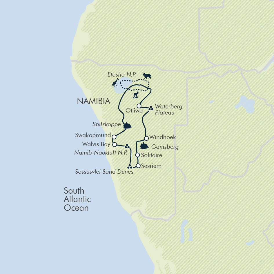 tourhub | Exodus Adventure Travels | Cycle Namibia | Tour Map