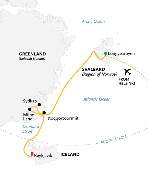 tourhub | Exodus Adventure Travels | Three Arctic Islands (Southbound) | Tour Map