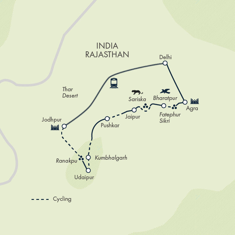 tourhub | Exodus Adventure Travels | Cycling through Rajasthan | Tour Map