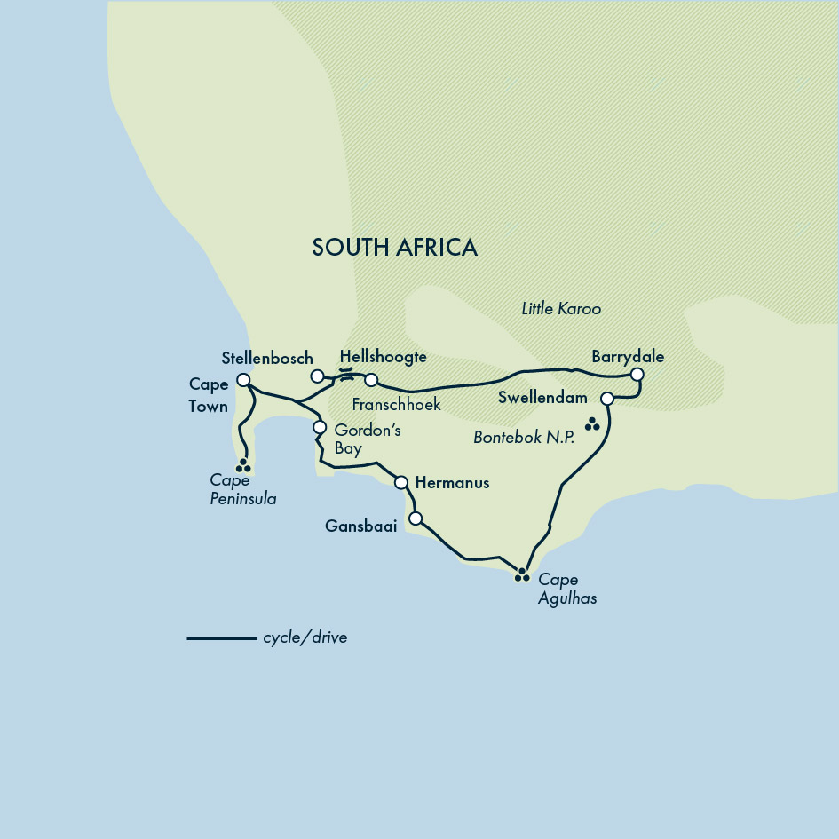 tourhub | Exodus | Cycling the Cape & Winelands | Tour Map