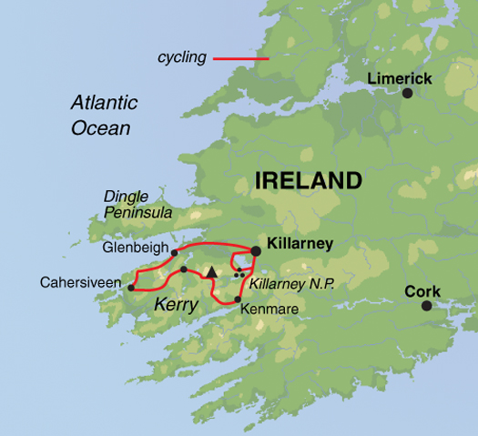 tourhub | Exodus Adventure Travels | Unspoilt Ring of Kerry Cycling | Tour Map