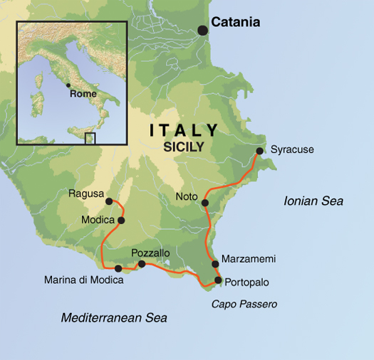 tourhub | Exodus Adventure Travels | Self-Guided Cycling through Baroque Sicily | Tour Map