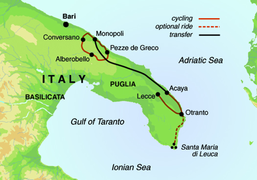 tourhub | Exodus | Highlights of Puglia Self-Guided Cycling | Tour Map