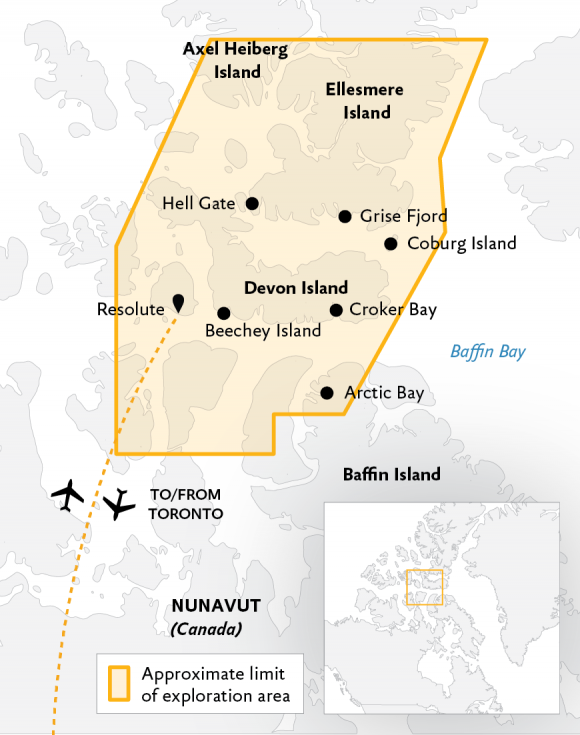 tourhub | Exodus Adventure Travels | Canada's Remote Arctic: Northwest Passage to Ellesmere and Axel Heiberg Islands | Tour Map