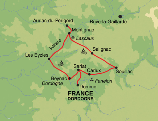 tourhub | Exodus | Dordogne Valleys and Villages Cycling | Tour Map