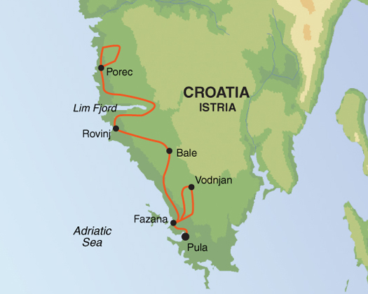 tourhub | Exodus Adventure Travels | Coastal Croatia: Pula to Porec Self-Guided Cycling | Tour Map