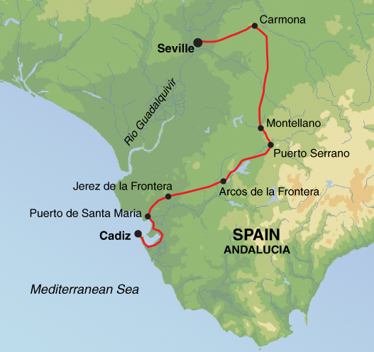 tourhub | Exodus | Self-Guided Cycling in Andalucia: Seville to Cadiz | Tour Map