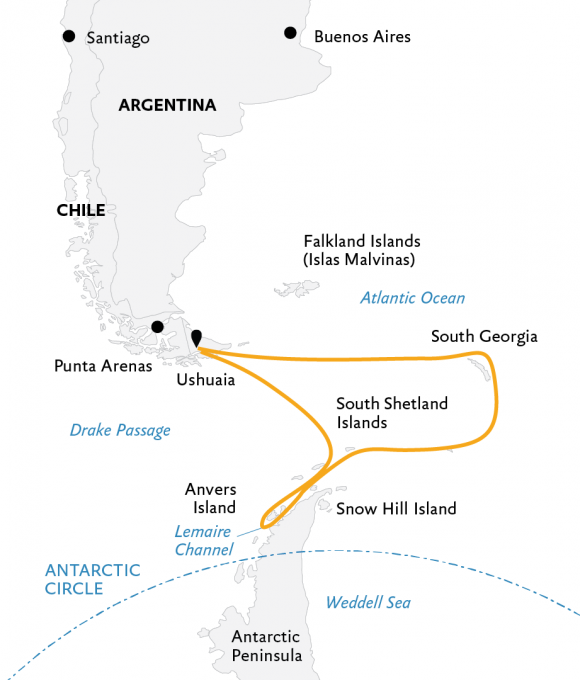 tourhub | Exodus | South Georgia and Antarctic Peninsula: Penguin Safari | Tour Map