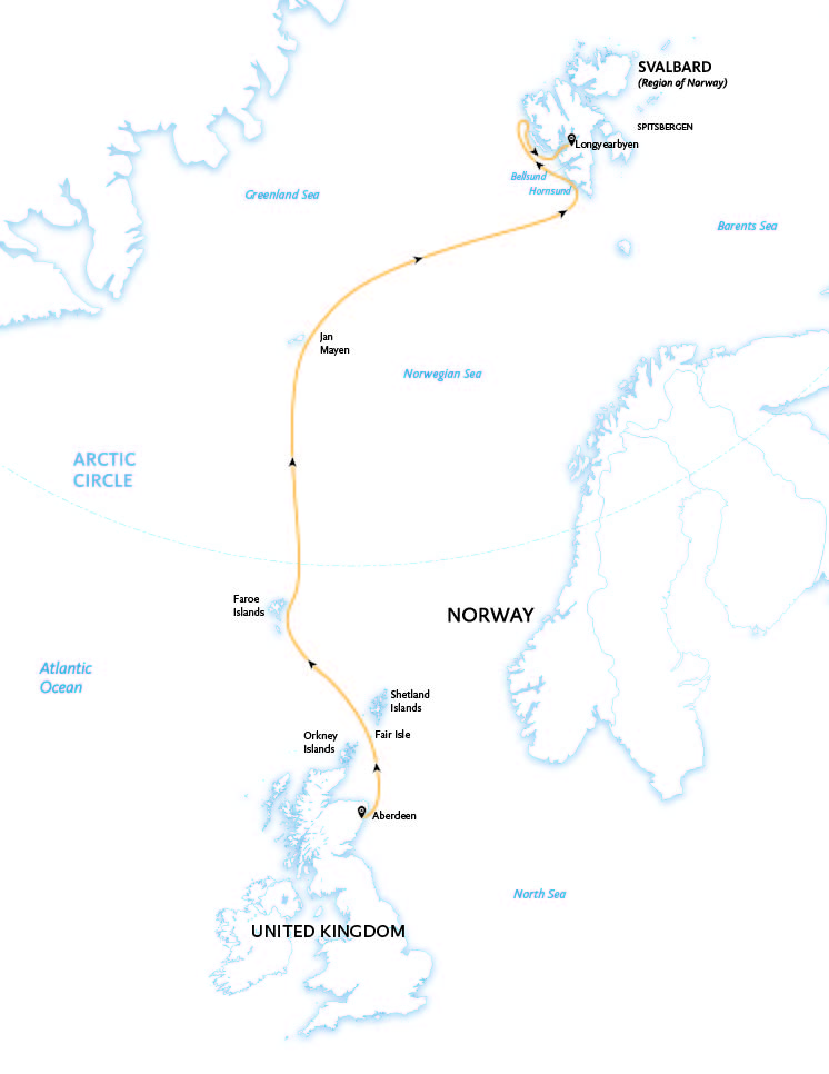 tourhub | Exodus Adventure Travels | Arctic Saga: Exploring Spitsbergen via the Faroes and Jan Mayen | Tour Map