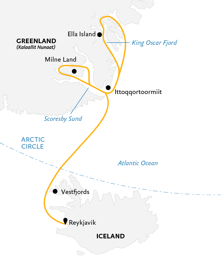 tourhub | Exodus | Under the Northern Lights: Iceland & East Greenland | Tour Map