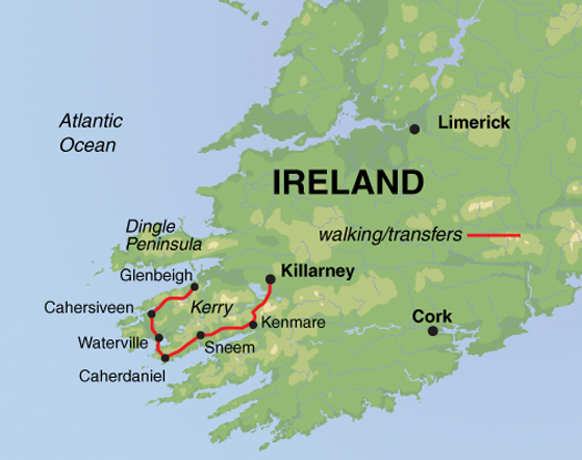 tourhub | Exodus Adventure Travels | Walking the Kerry Way and Killarney National Park | Tour Map