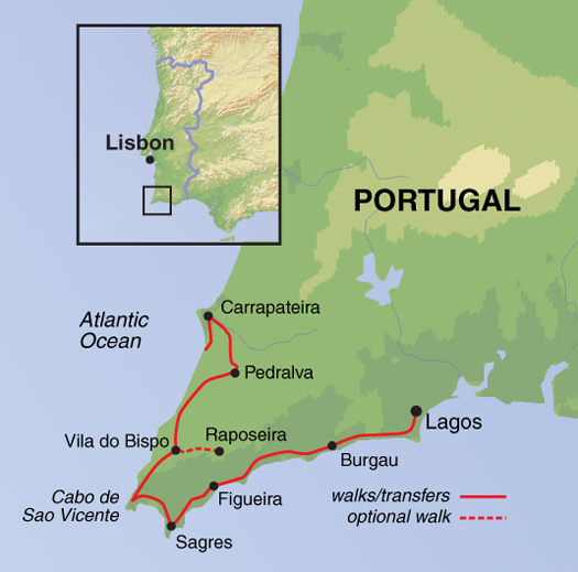 tourhub | Exodus Adventure Travels | Walking the Algarve's South West | Tour Map
