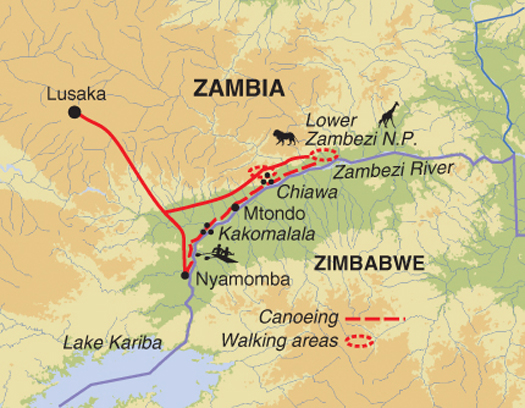 tourhub | Exodus Adventure Travels | Zambezi Canoe Safari | Tour Map