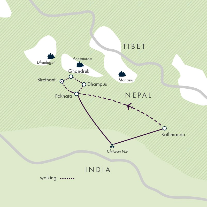 tourhub | Exodus Adventure Travels | Annapurna Trails & Chitwan - Premium Adventure | Tour Map