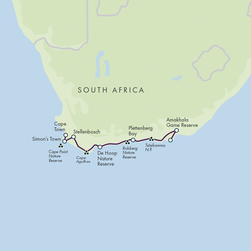 tourhub | Exodus | Cape Town and the Garden Route - Premium Adventure | Tour Map