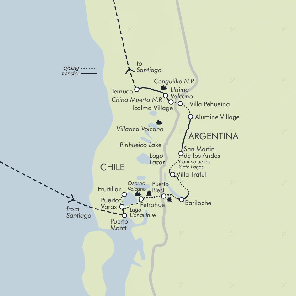tourhub | Exodus | Cycling the Lake District of Chile & Argentina | MAP | Route Map
