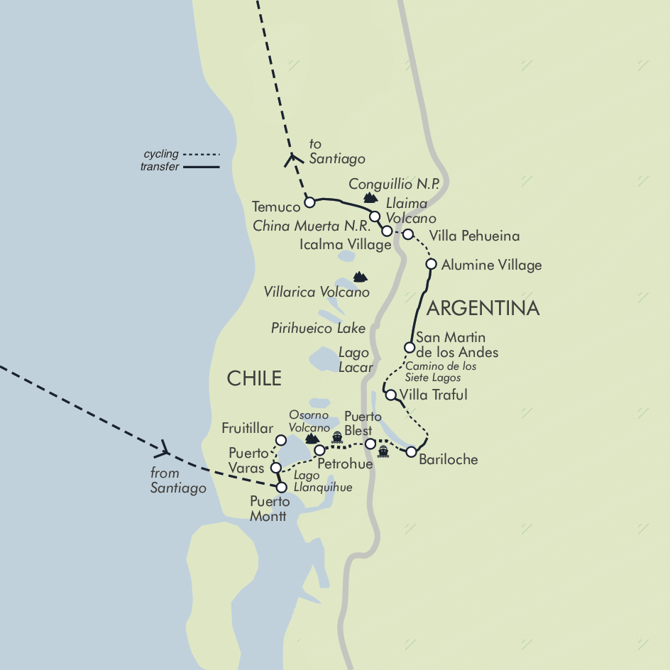 tourhub | Exodus | Cycling the Lake District of Chile & Argentina | Tour Map