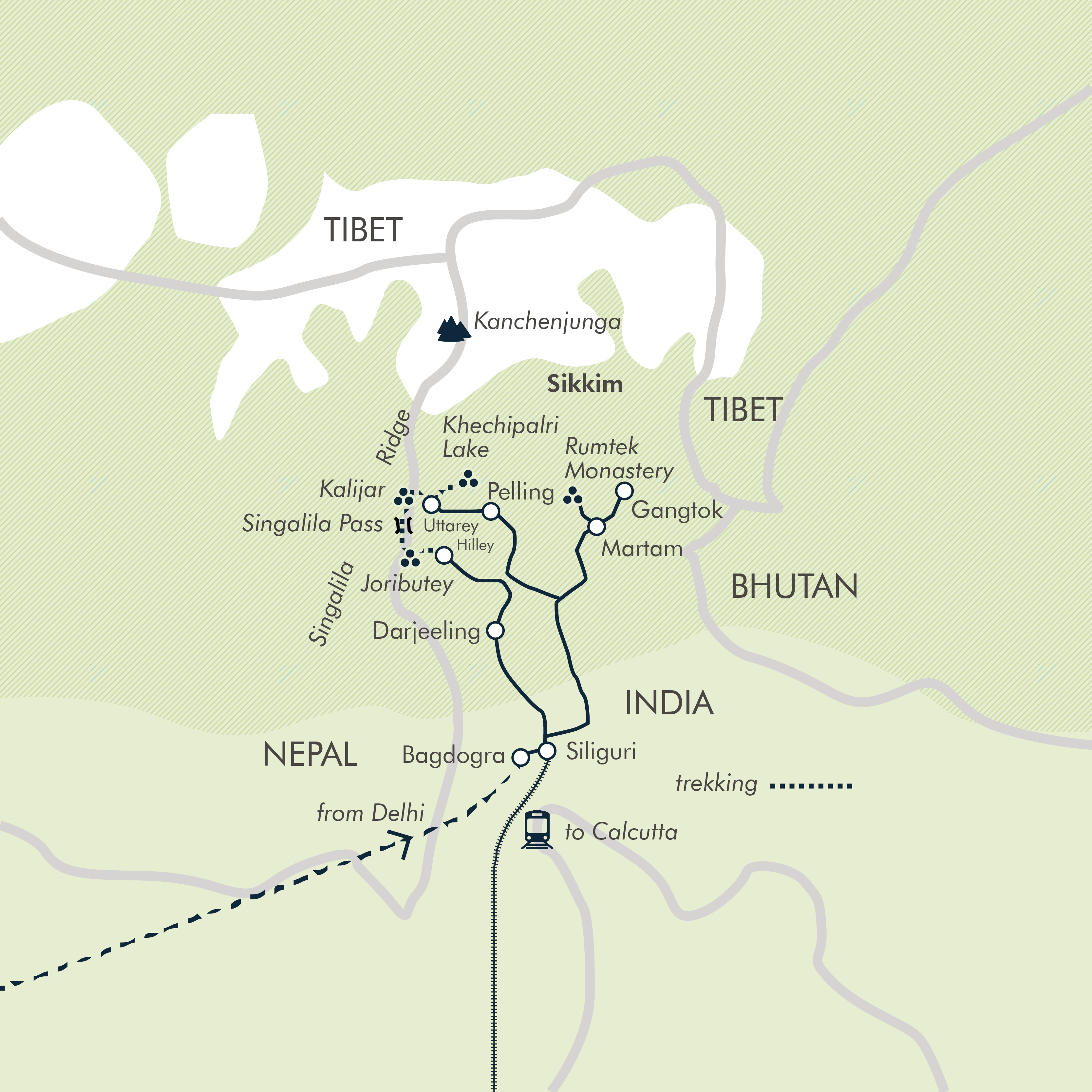 tourhub | Exodus Adventure Travels | Darjeeling, Sikkim & the Singalila Ridge | Tour Map