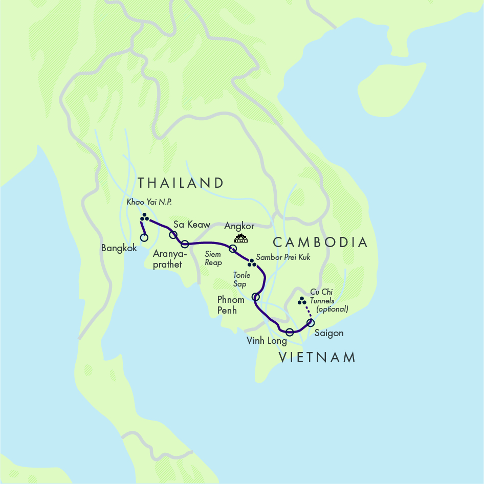tourhub | Exodus | Cycle Indochina & Angkor- Premium Adventure | MOE | Route Map