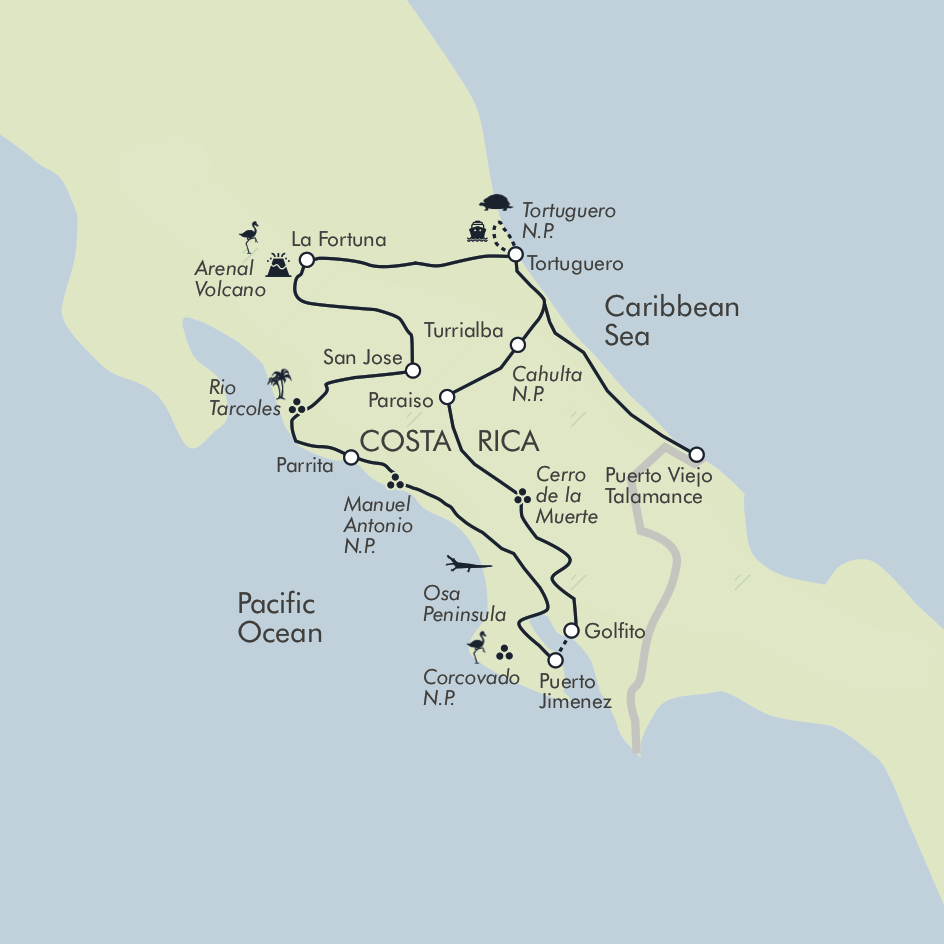 tourhub | Exodus | Costa Rica Coast to Coast Ride | Tour Map