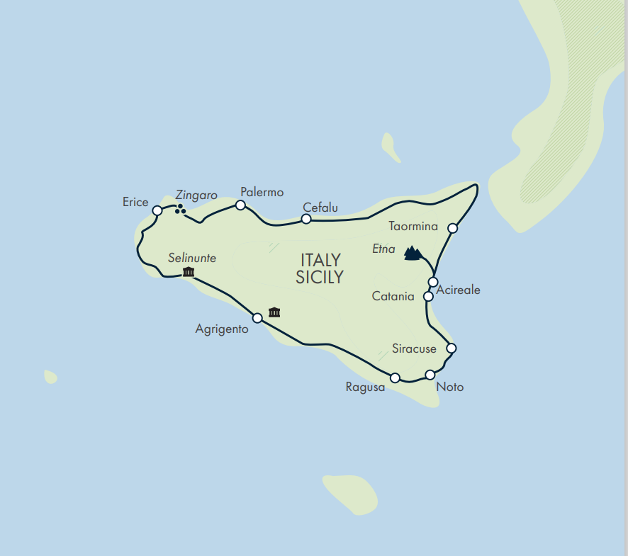 tourhub | Exodus | Treasures of Sicily | ADZ | Route Map