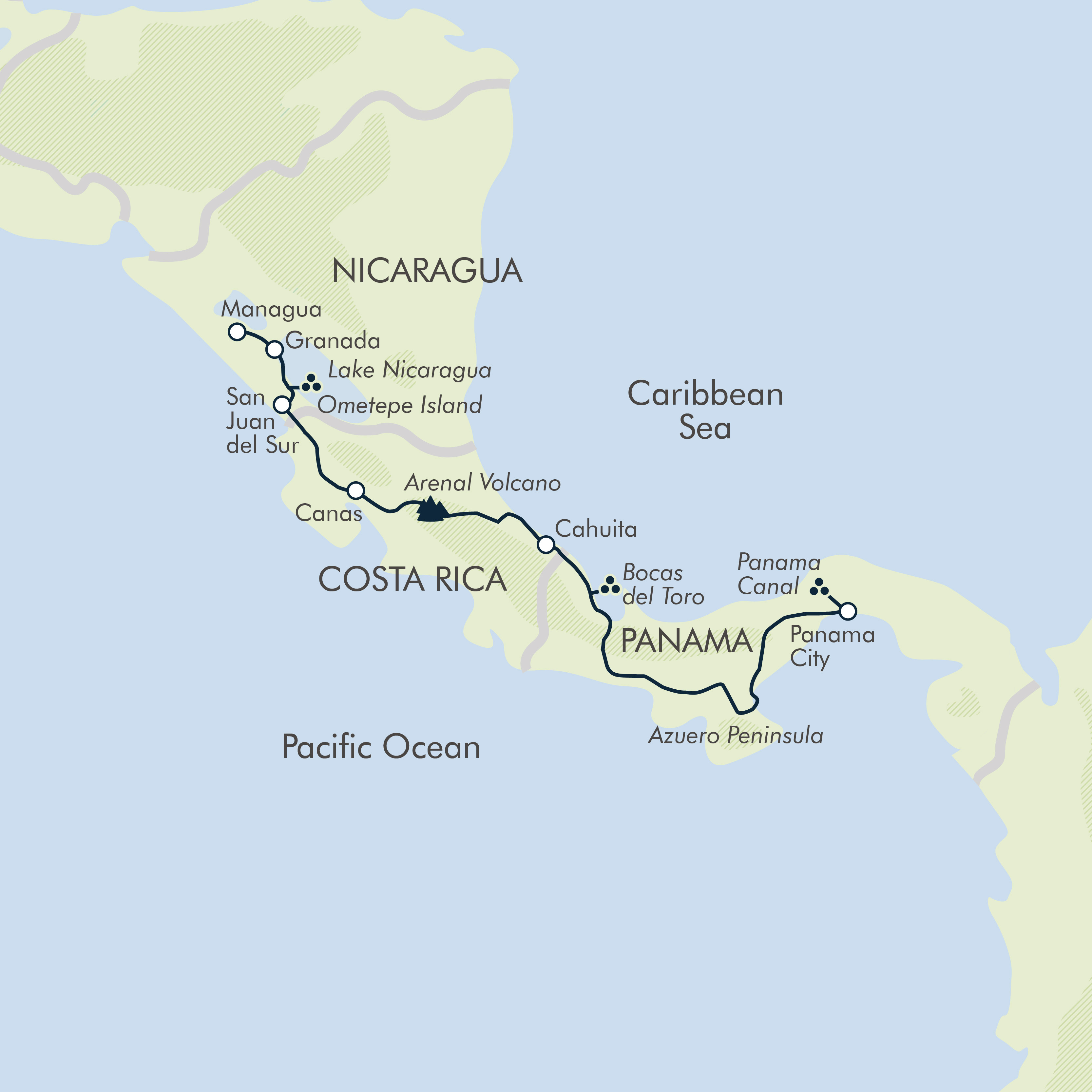 tourhub | Exodus Adventure Travels | Cycle Nicaragua, Costa Rica & Panama | Tour Map