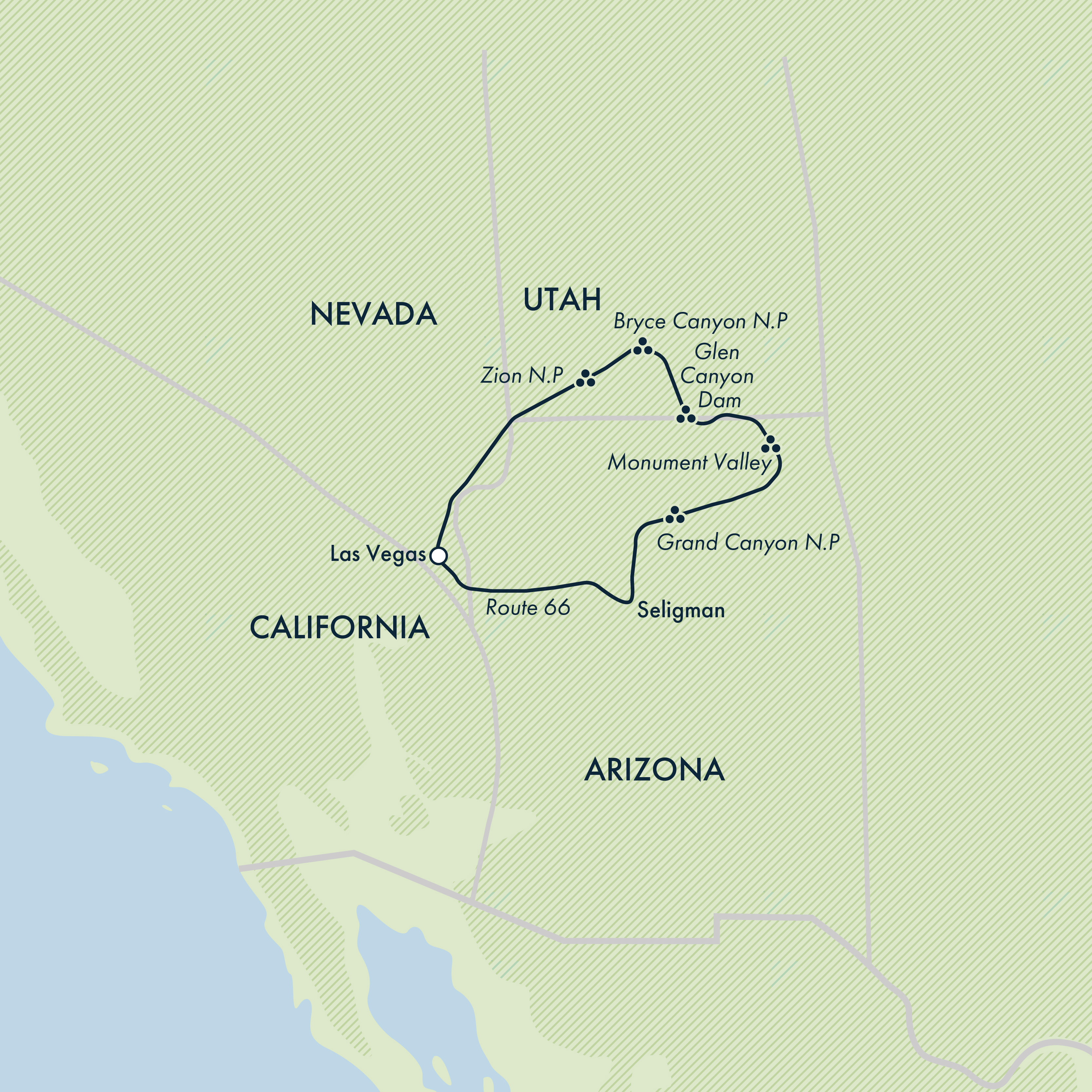 Canyons and Navajo Lands Itinerary Map