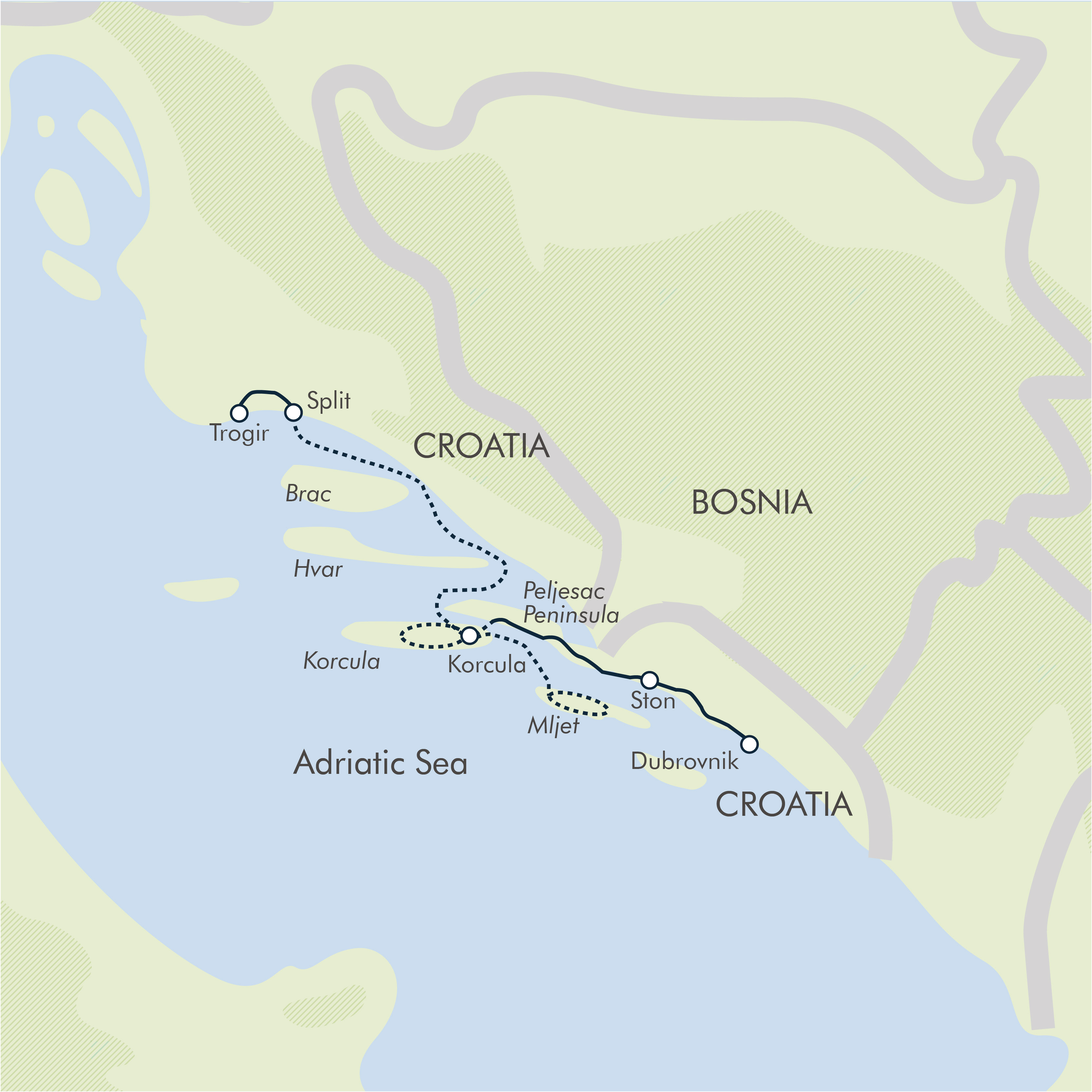 tourhub | Exodus | Dubrovnik & the Dalmatian Coast | ADD | Route Map