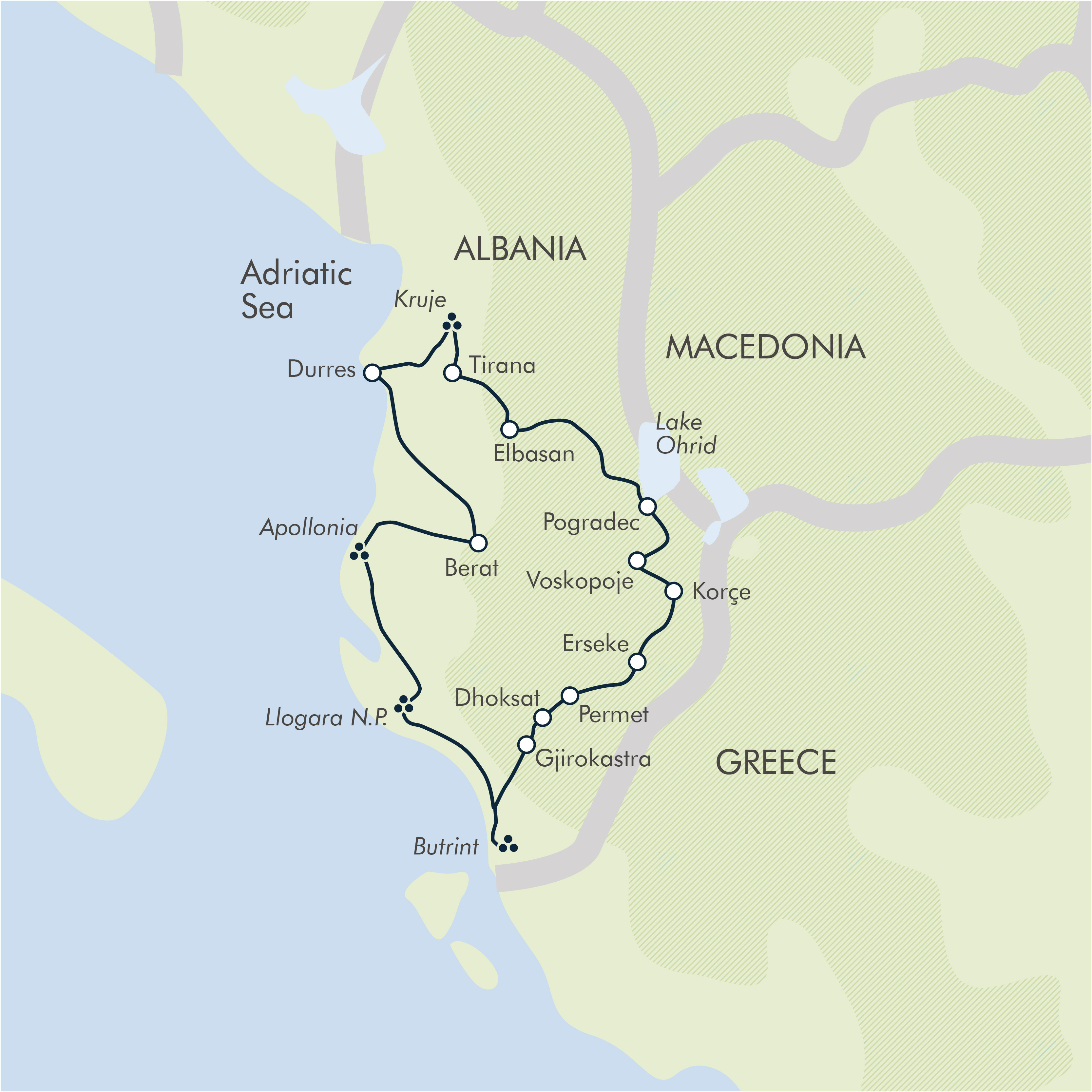 tourhub | Exodus Adventure Travels | Highlights of Albania | Tour Map