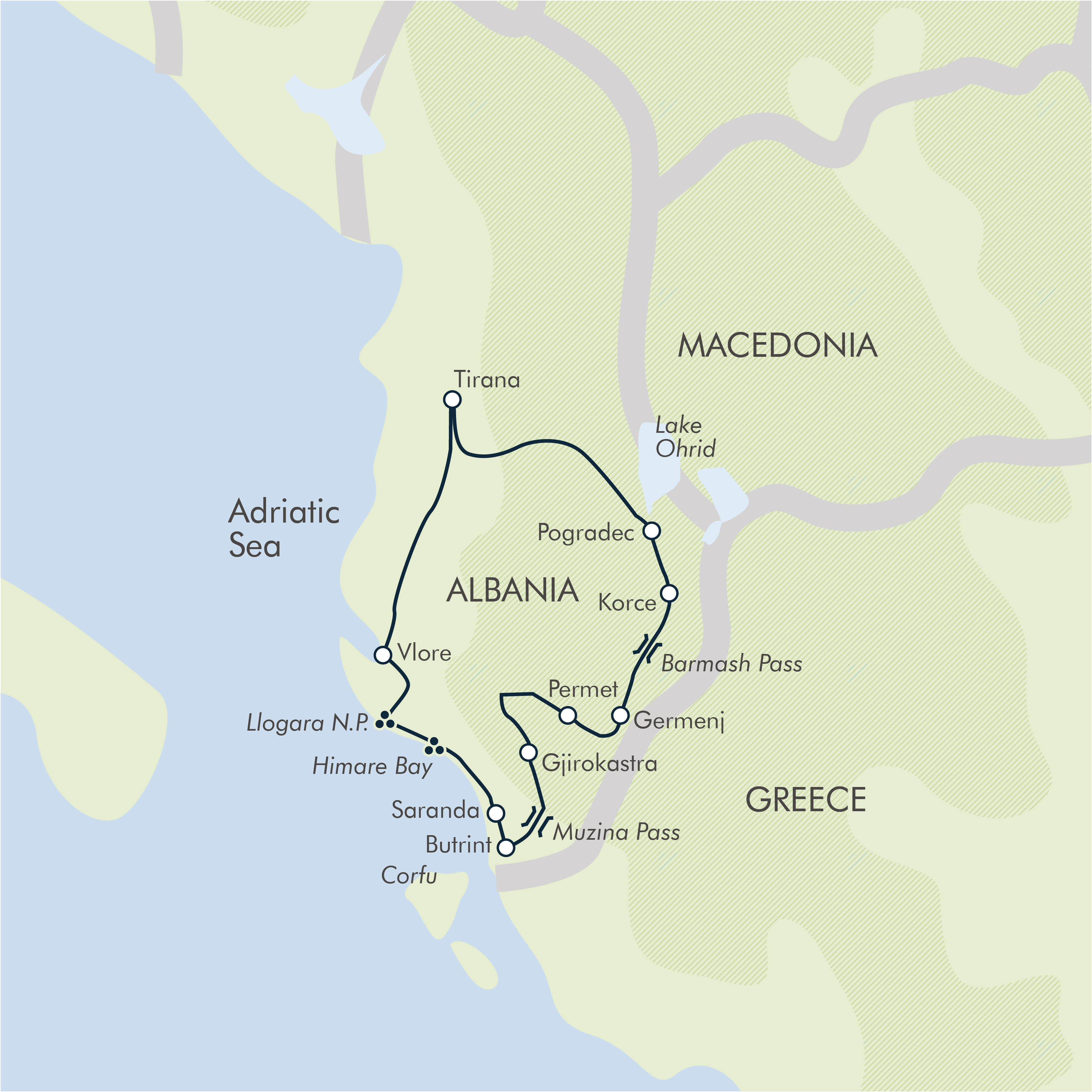 tourhub | Exodus Adventure Travels | Cycling in Albania | Tour Map