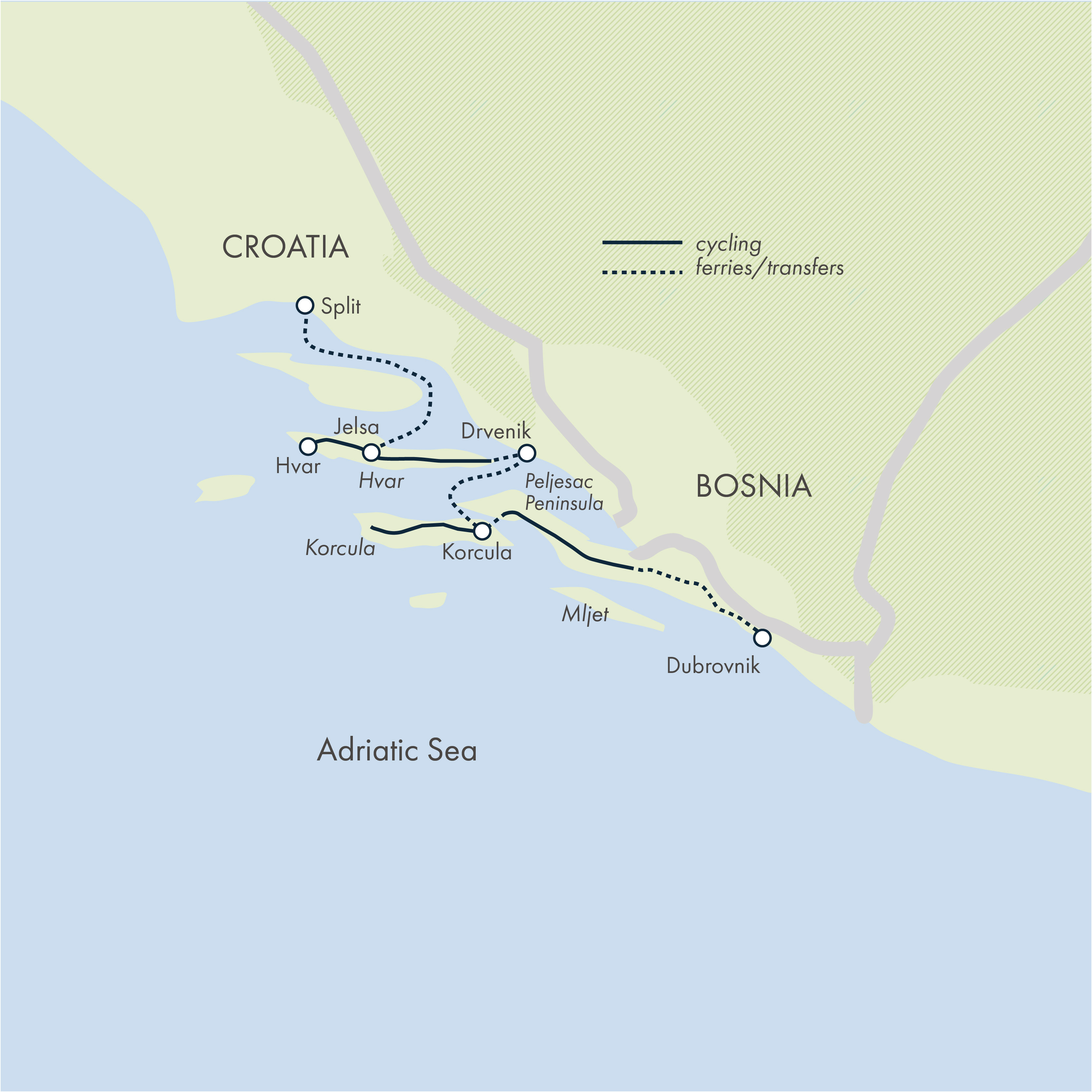 tourhub | Exodus | Cycling the Dalmatian Coast | Tour Map