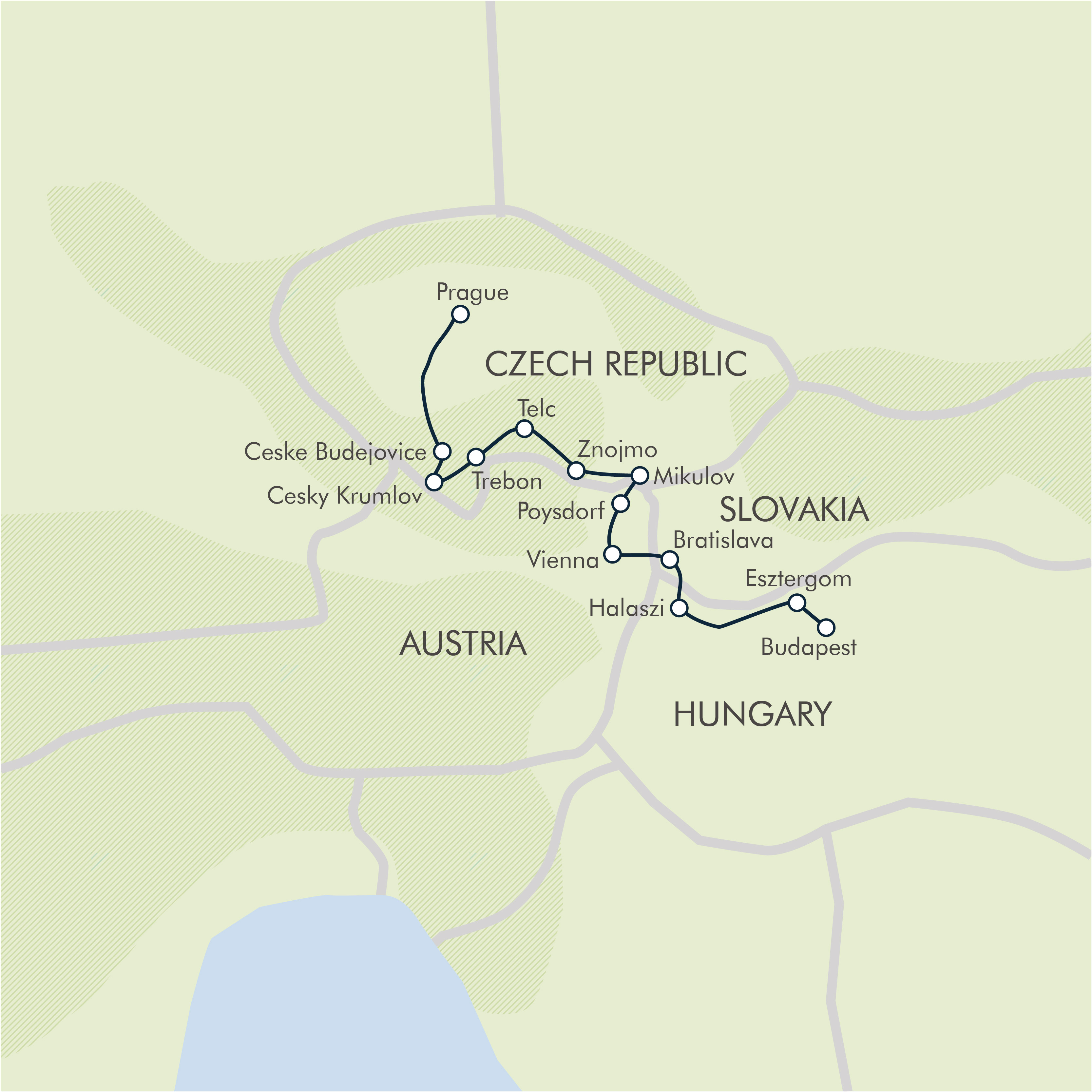 tourhub | Exodus | Prague to Budapest Ride | Tour Map