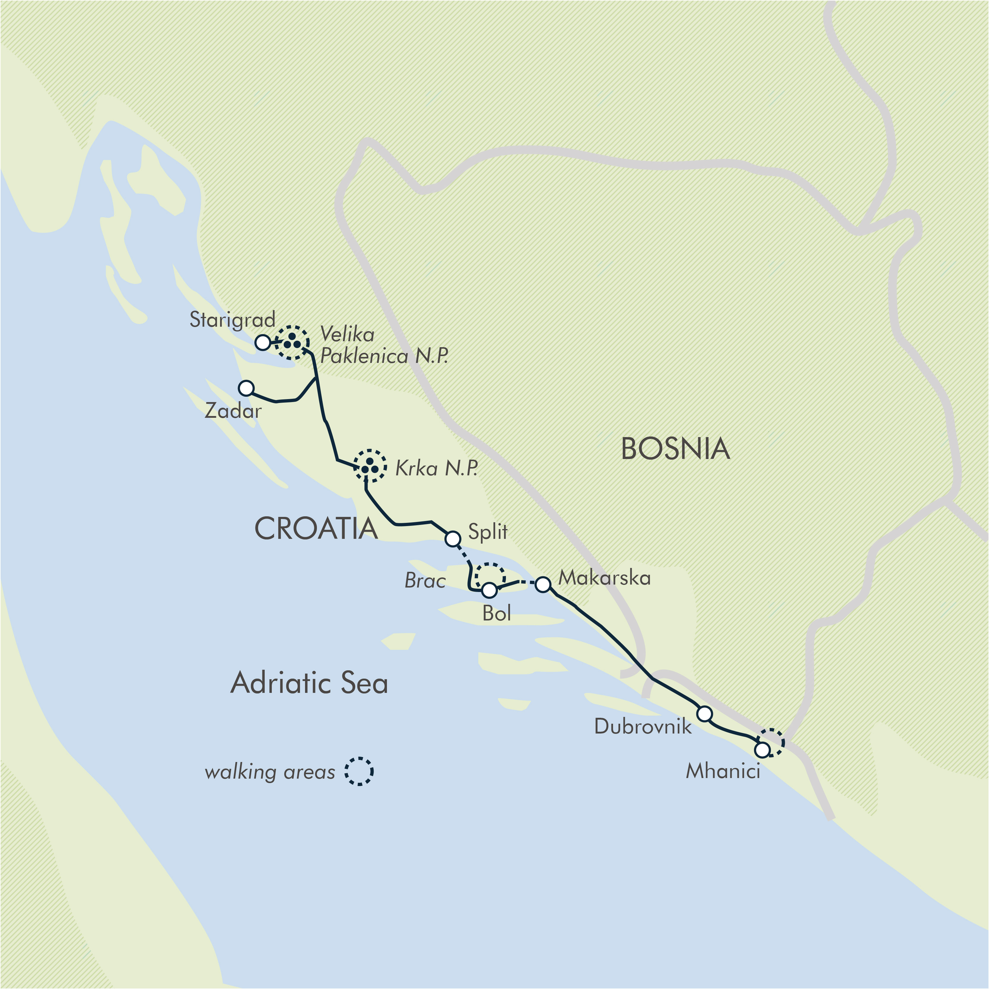 tourhub | Exodus | Croatia: Islands & Mountains | TVD | Route Map