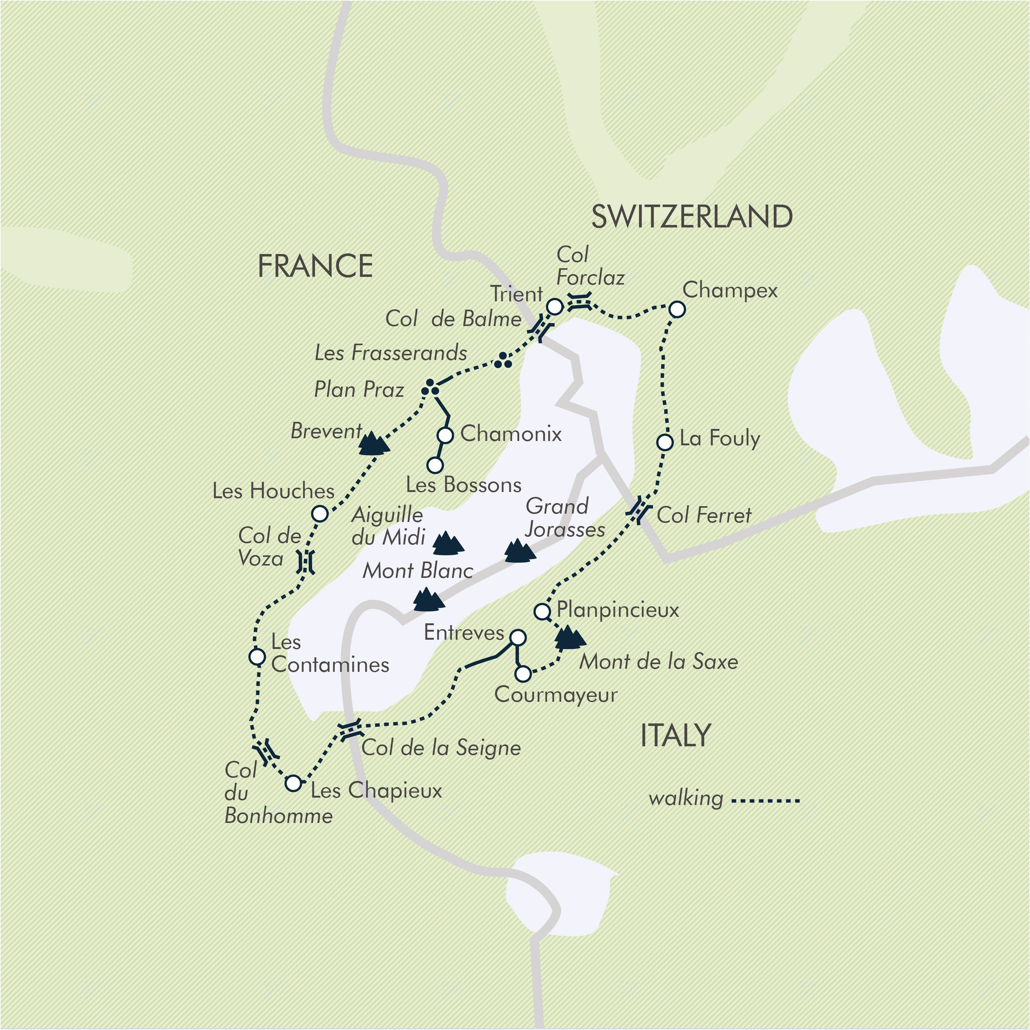 tourhub | Exodus Adventure Travels | Tour du Mont Blanc Camping Trek | Tour Map