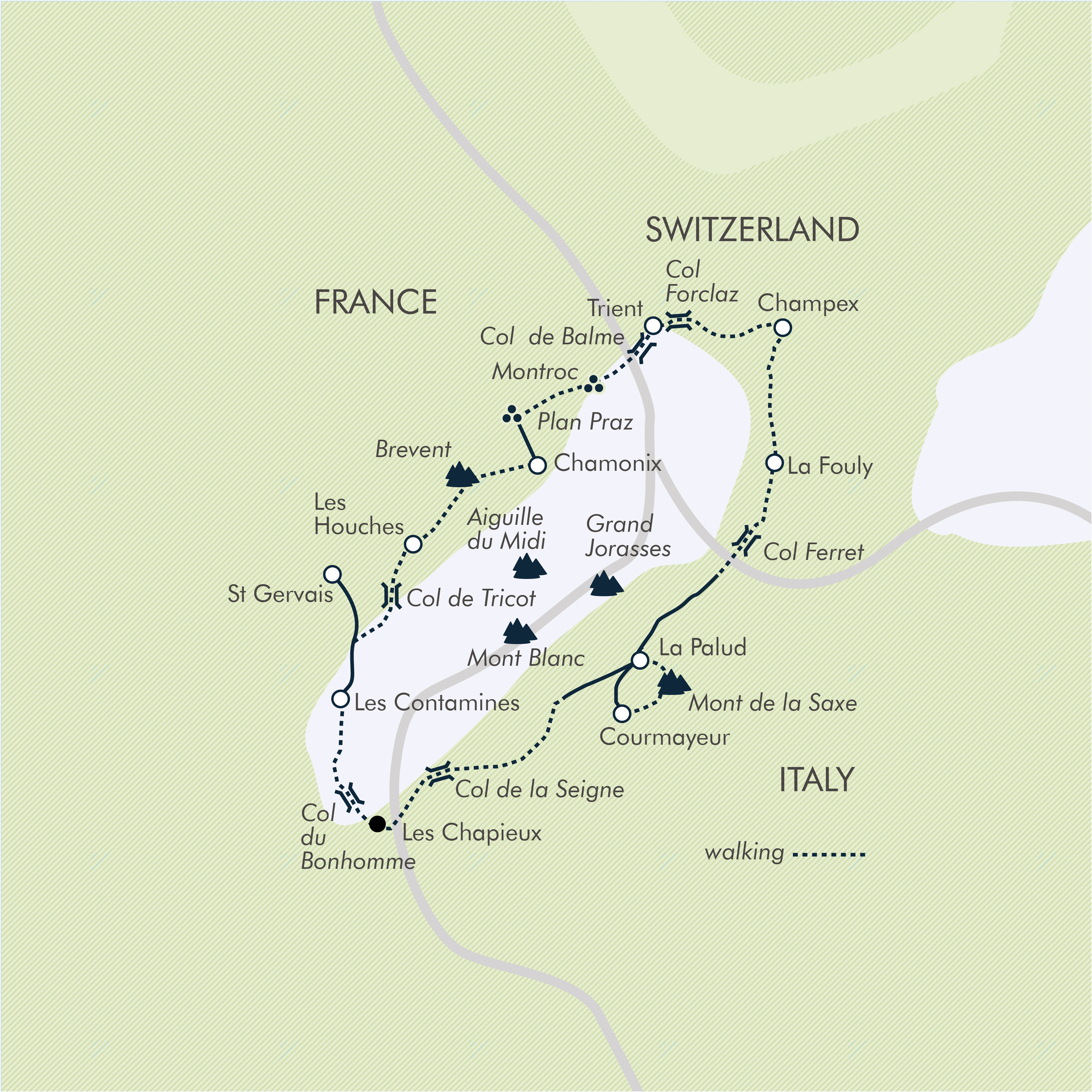 tourhub | Exodus Adventure Travels | Tour du Mont Blanc Hotel Trek | Tour Map