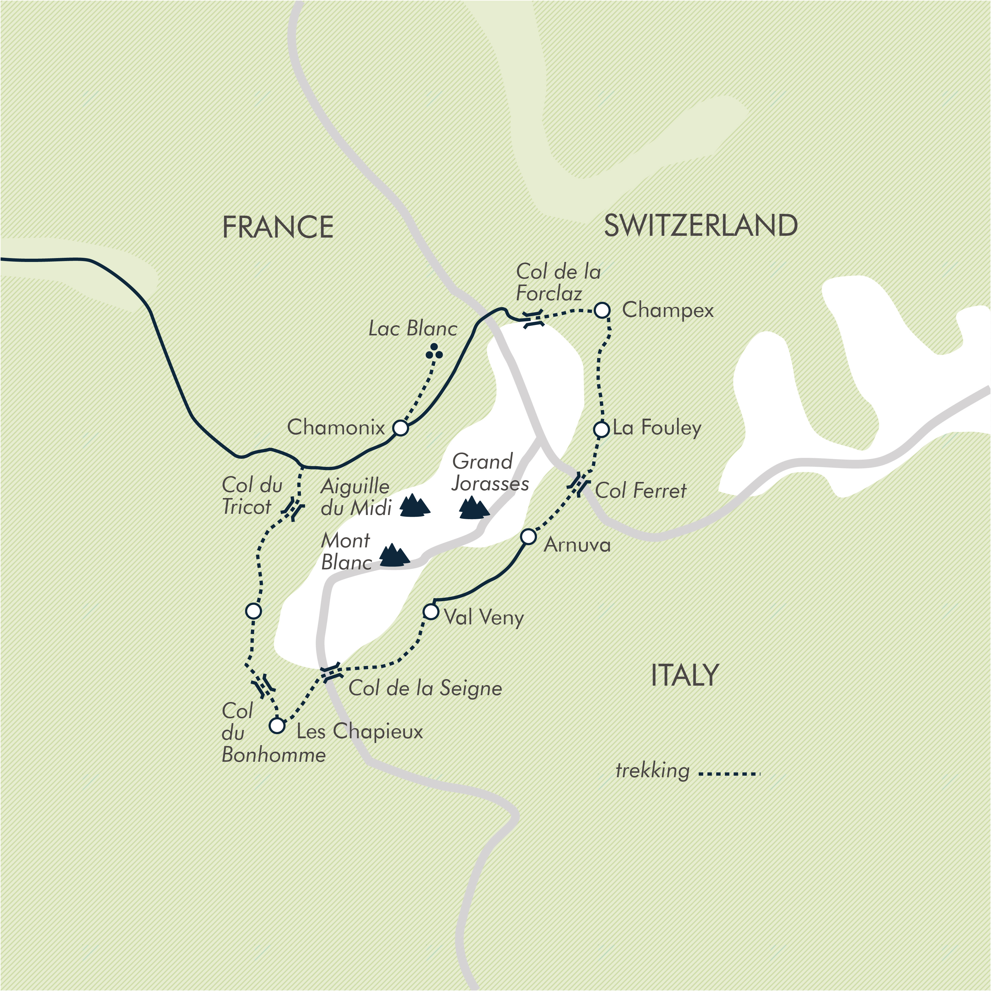 tourhub | Exodus Adventure Travels | Tour du Mont Blanc Week | Tour Map