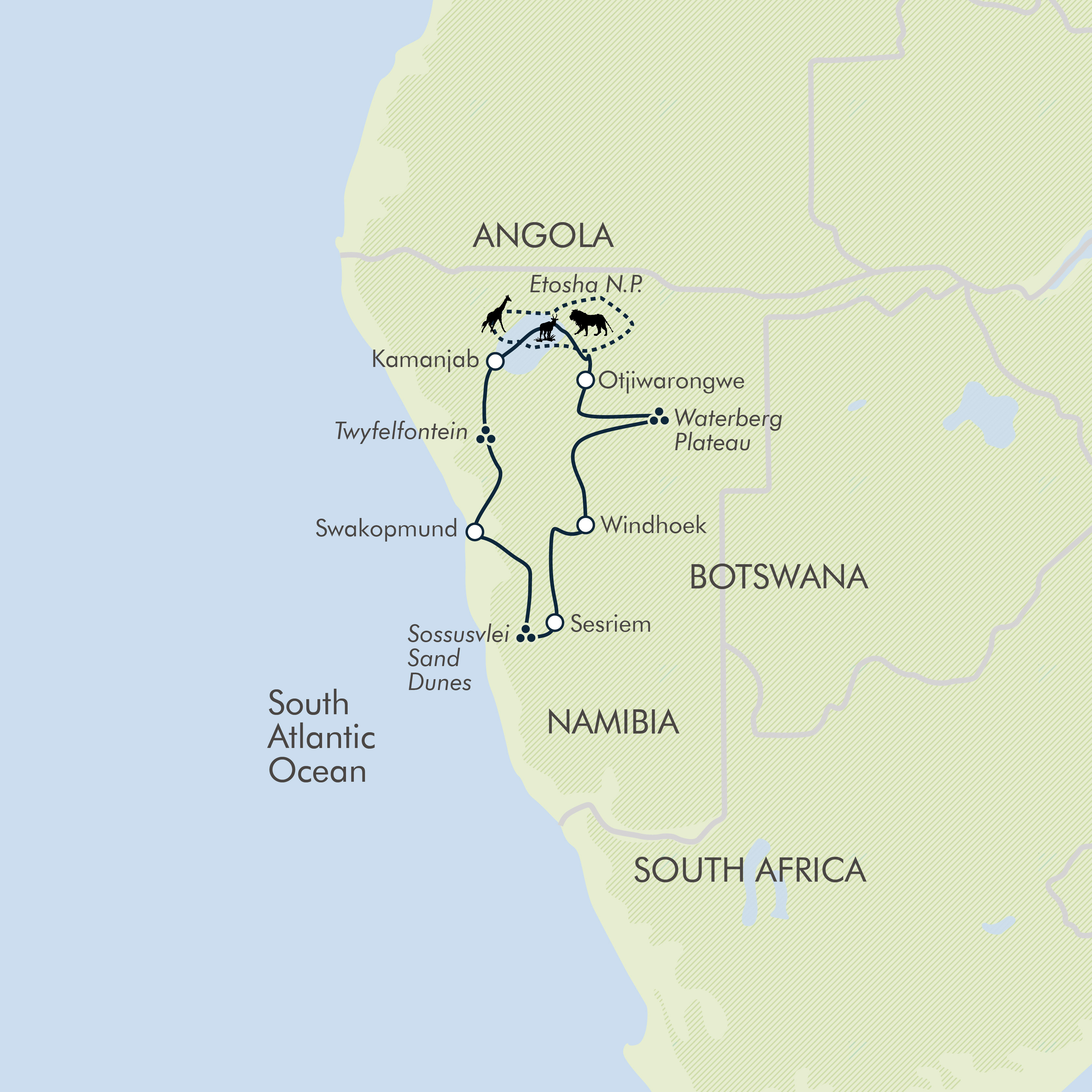 tourhub | Exodus Adventure Travels | Discover Namibia - Camping | Tour Map